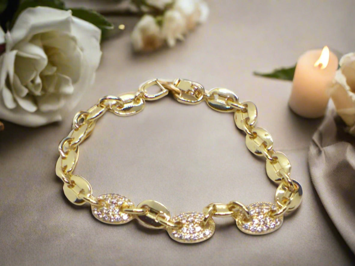 Lovely Golden Micro Pave Cubic Zirconia Link Bracelet