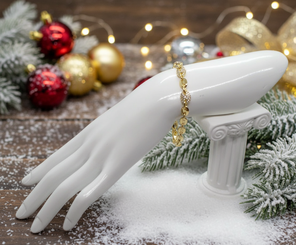 Lovely Golden Micro Pave Cubic Zirconia Link Bracelet