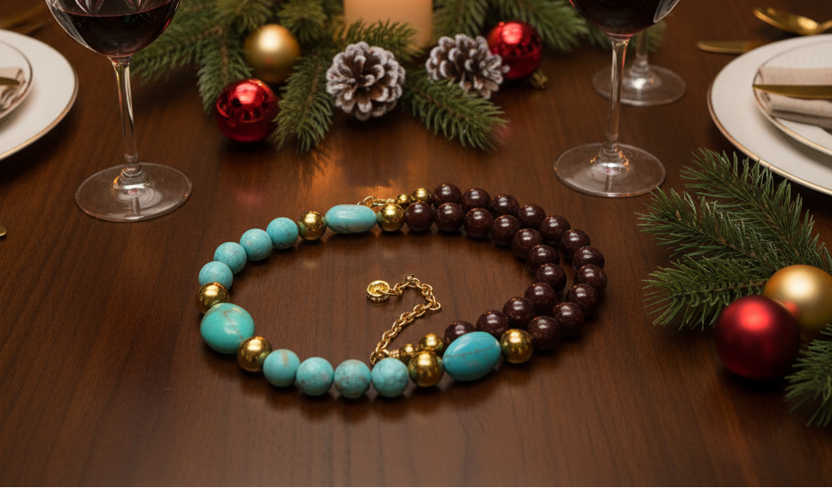 Gorgeous Pearl Maroon beads, Natural Matte Turquoise, Crystal, and Hematite, Beaded Necklace-crafted by Artistry Jewelry