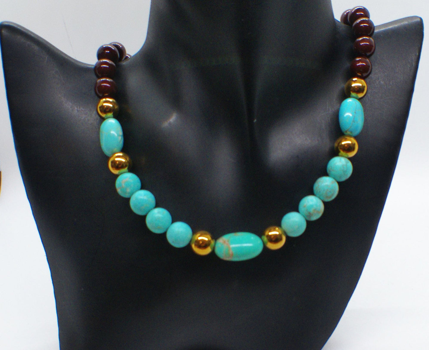 Gorgeous Pearl Maroon beads, Natural Matte Turquoise, Crystal, and Hematite, Beaded Necklace-crafted by Artistry Jewelry