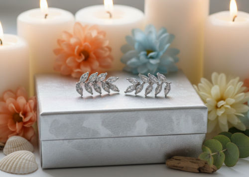 Exquisite Silver Cubic Zirconia Leaf Drop Earrings