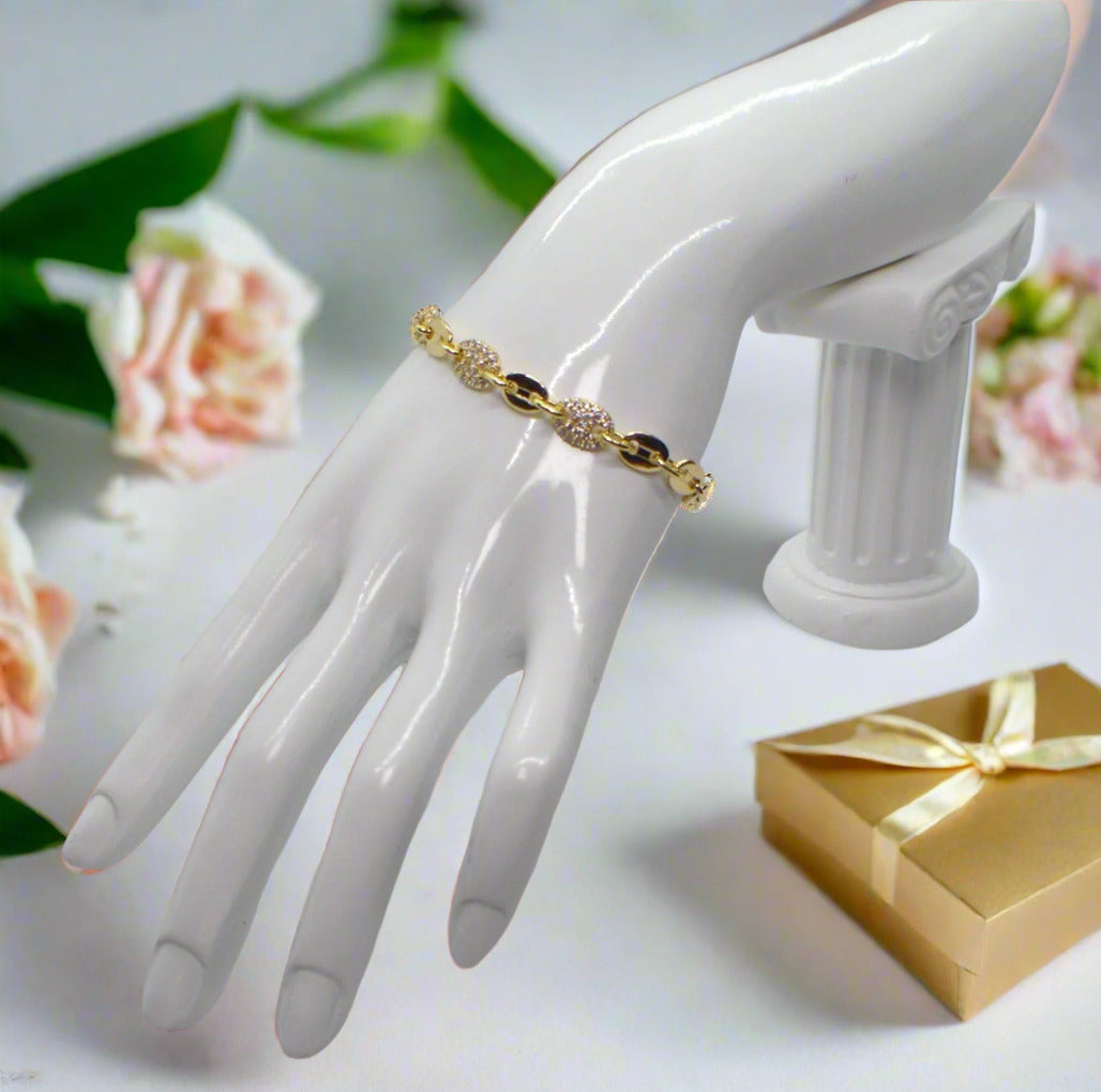 Lovely Golden Micro Pave Cubic Zirconia Link Bracelet