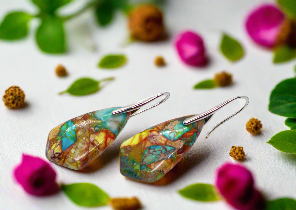 Dazzling Bohemian Imperial Jasper Geometric Drop Earrings