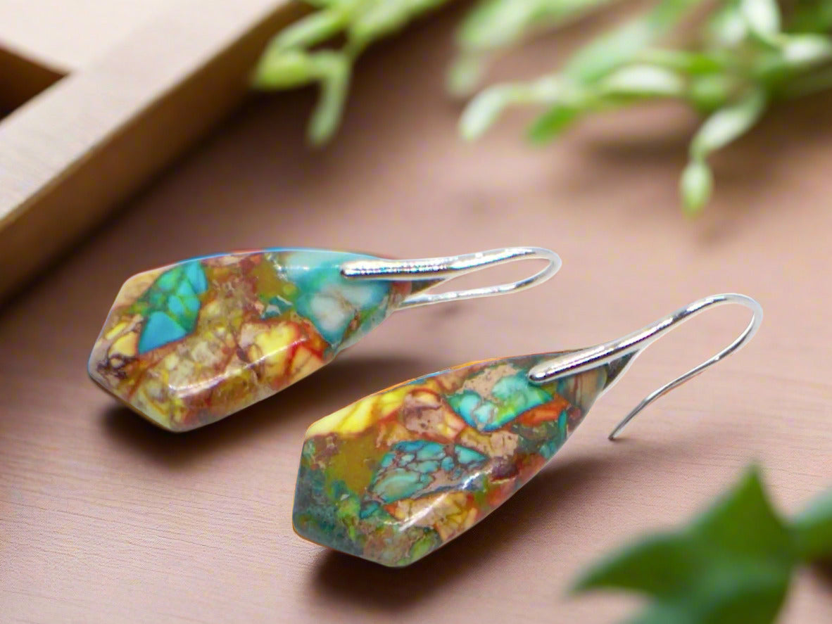 Dazzling Bohemian Imperial Jasper Geometric Drop Earrings