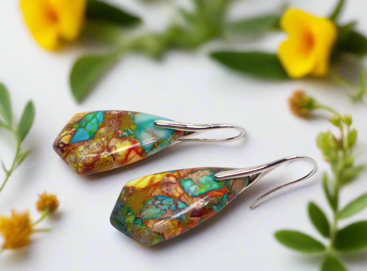Dazzling Bohemian Imperial Jasper Geometric Drop Earrings