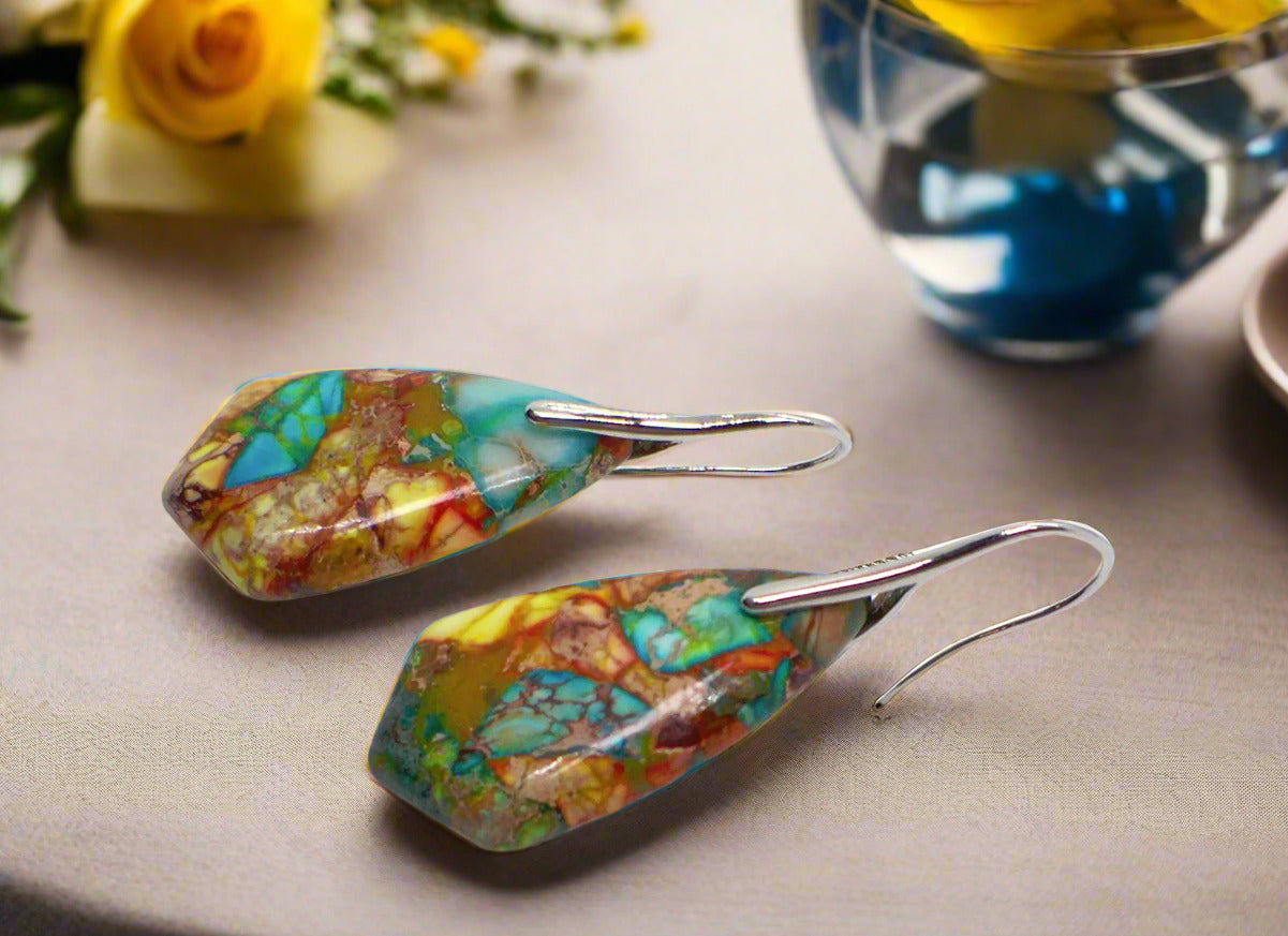 Dazzling Bohemian Imperial Jasper Geometric Drop Earrings
