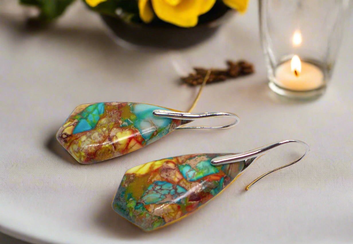 Dazzling Bohemian Imperial Jasper Geometric Drop Earrings