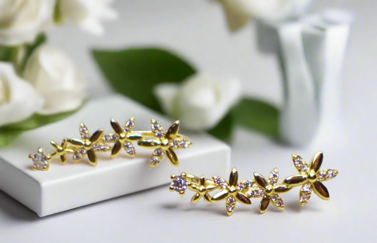 Alluring Cubic Zirconia, Gold Flower Earrings