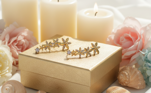 Alluring Cubic Zirconia, Gold Flower Earrings