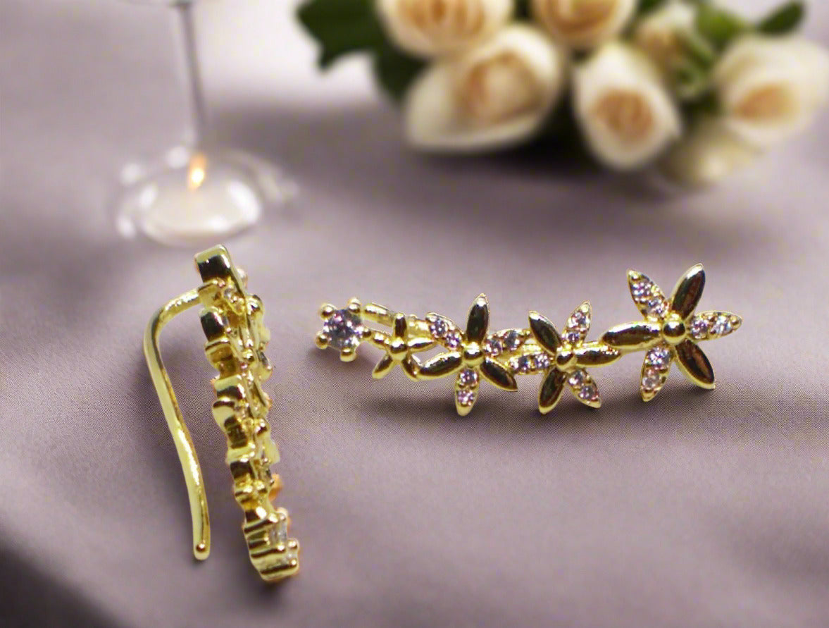 Alluring Cubic Zirconia, Gold Flower Earrings
