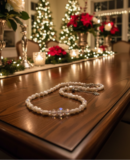 Elegant Mother of Pearl and Crystal Necklace