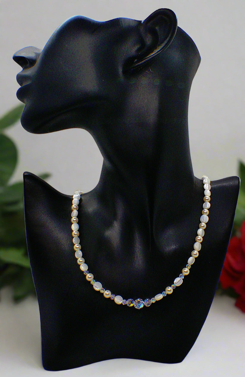 Elegant Mother of Pearl and Crystal Necklace