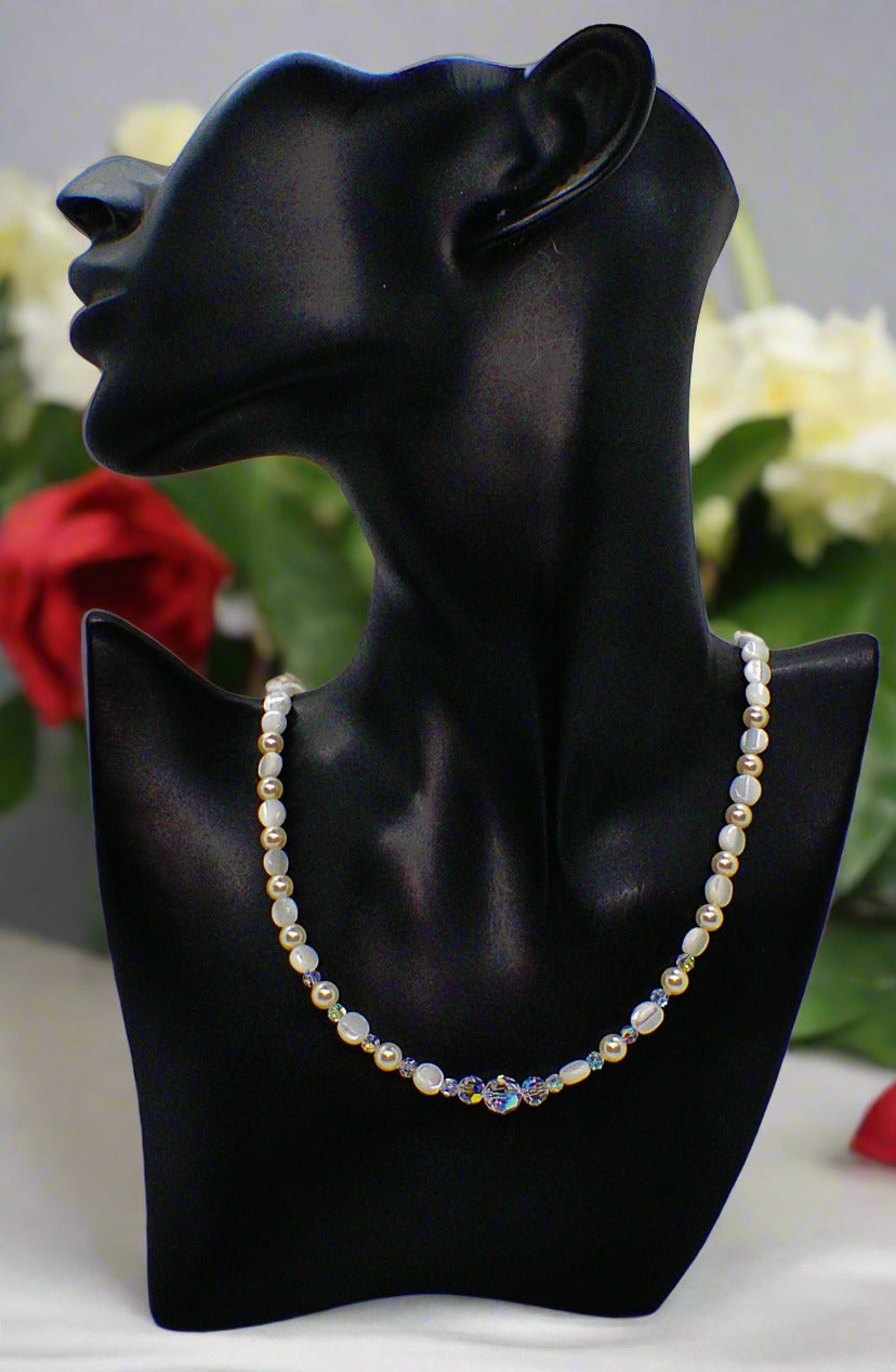 Elegant Mother of Pearl and Crystal Necklace