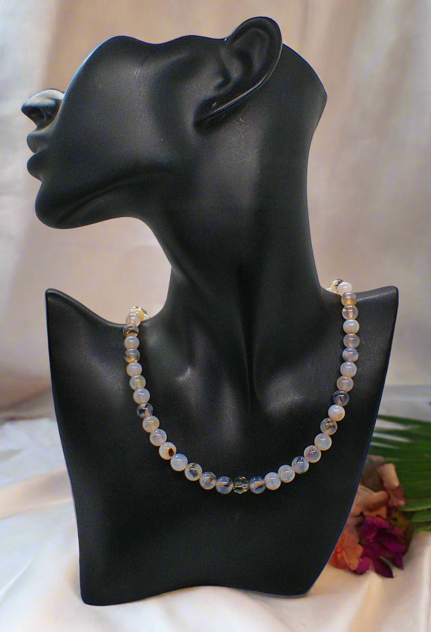Captivating Black Dragon Vein Agate and Crystal Necklace