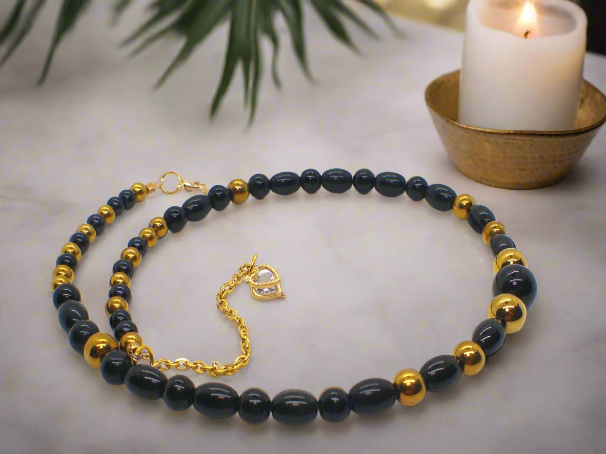 Appealing Black Onyx and Gold Hematite Necklace - handcrafted by Artistry Jewelry