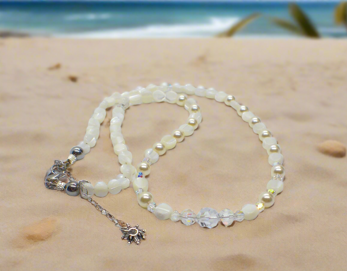Elegant Mother of Pearl and Crystal Necklace