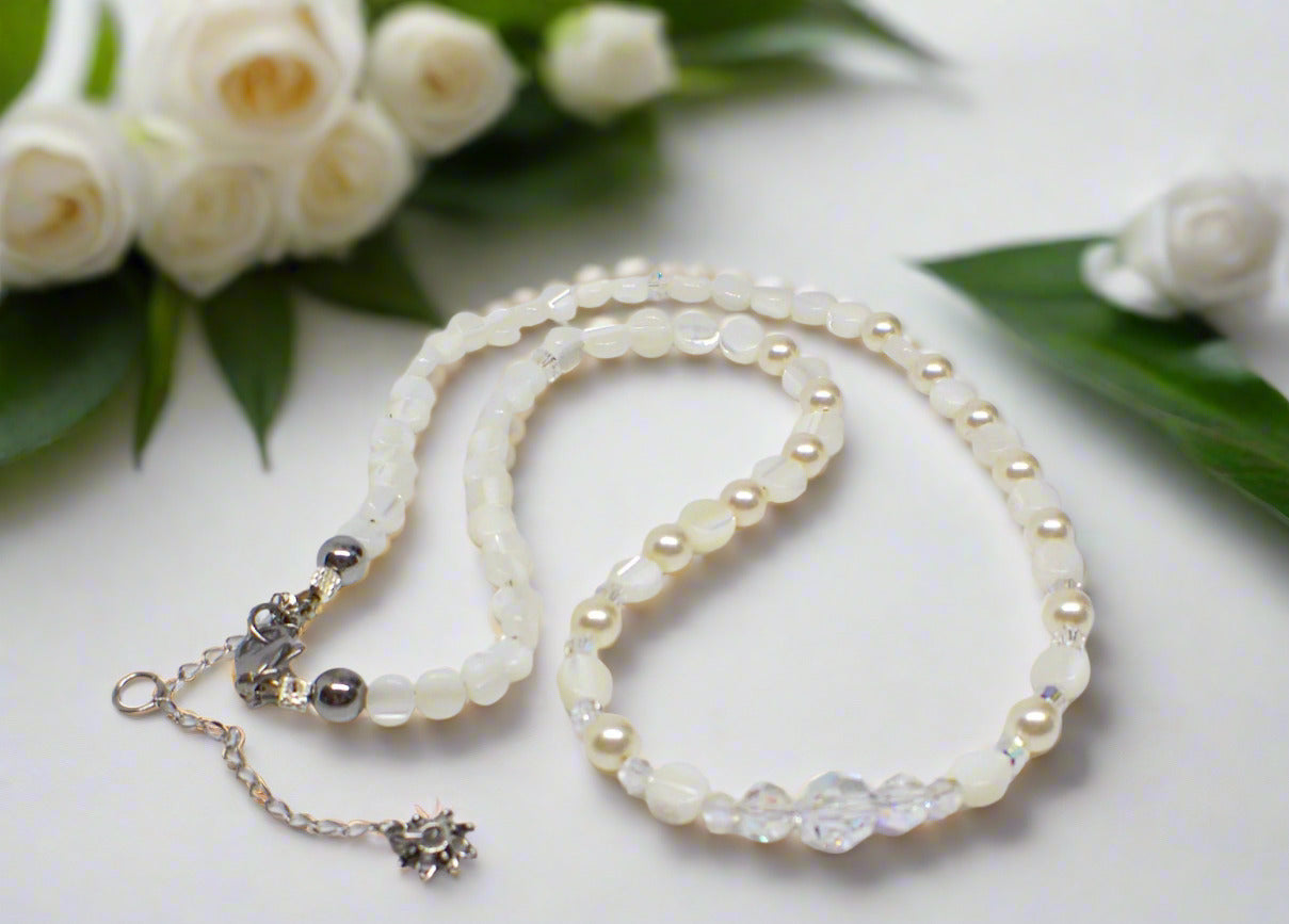 Elegant Mother of Pearl and Crystal Necklace