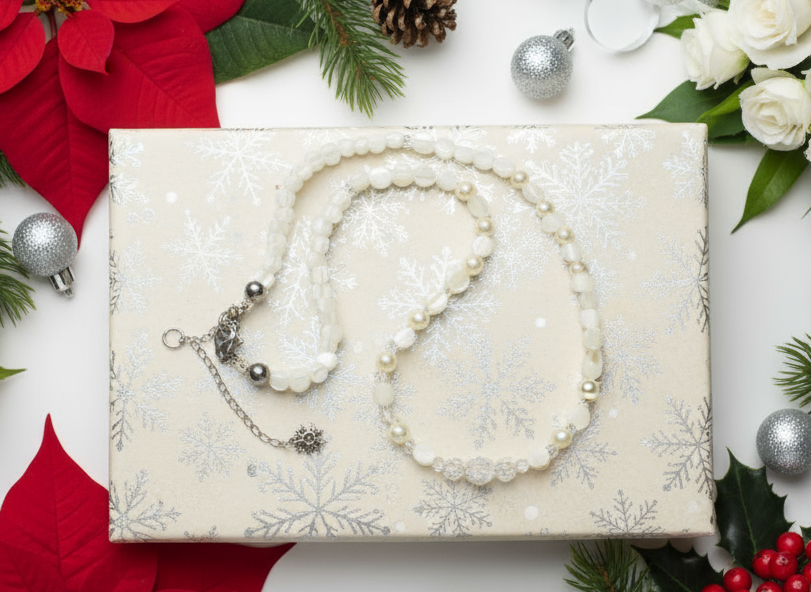 Elegant Mother of Pearl and Crystal Necklace