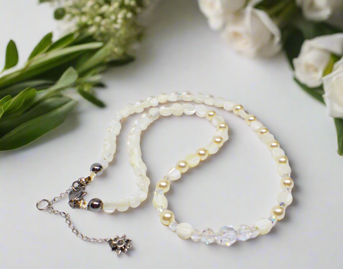 Elegant Mother of Pearl and Crystal Necklace