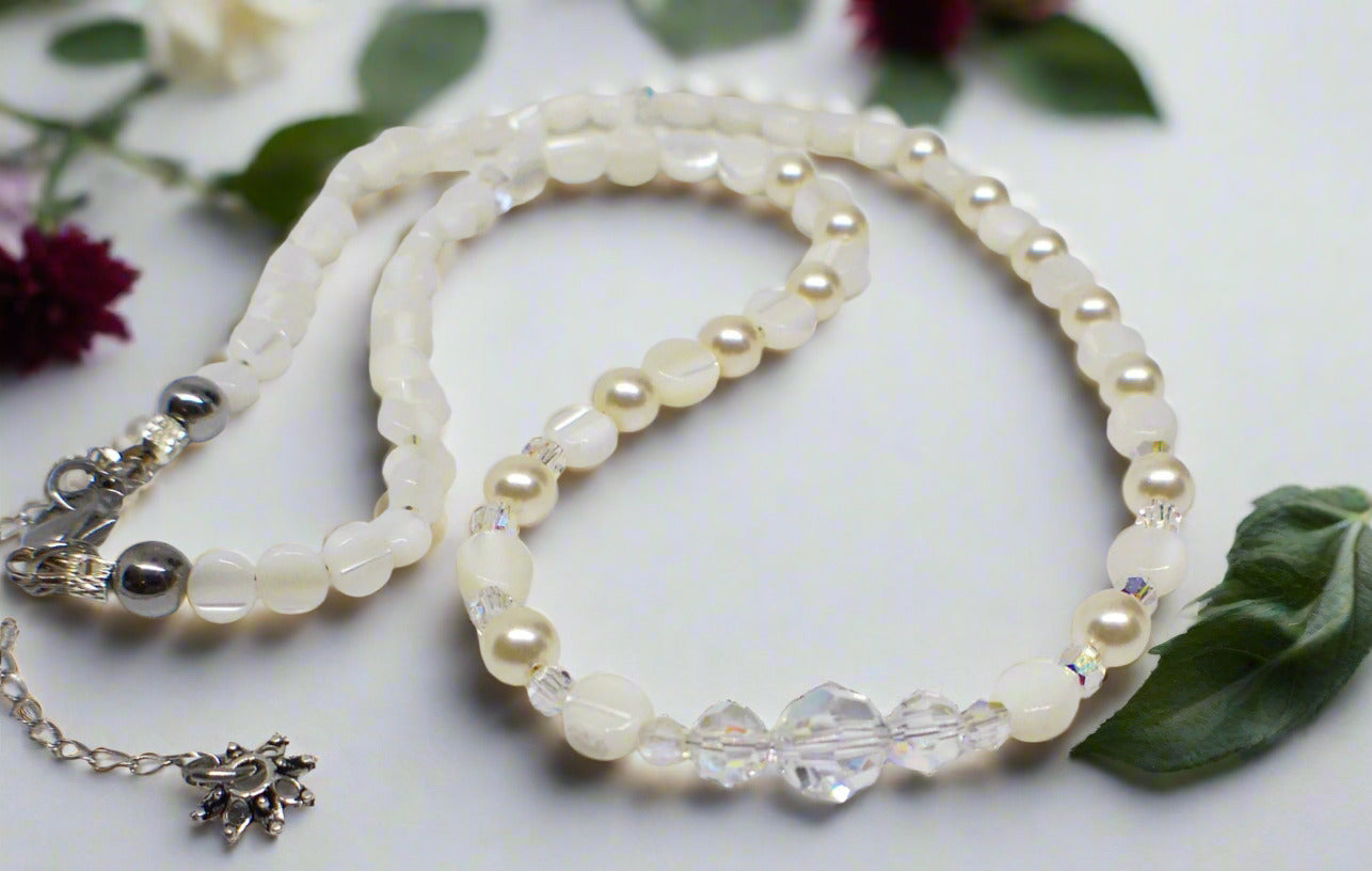 Elegant Mother of Pearl and Crystal Necklace