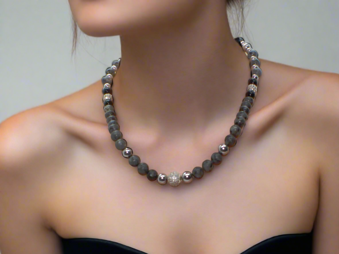 Ravishing Natural Labradorite, Cubic Zirconia, and Crystal Beaded Necklace by Artistry Jewelry