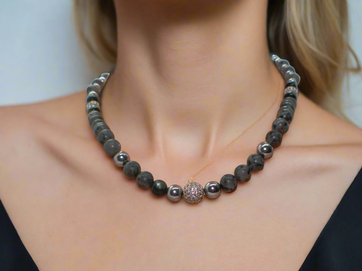 Ravishing Natural Labradorite, Cubic Zirconia, and Crystal Beaded Necklace by Artistry Jewelry