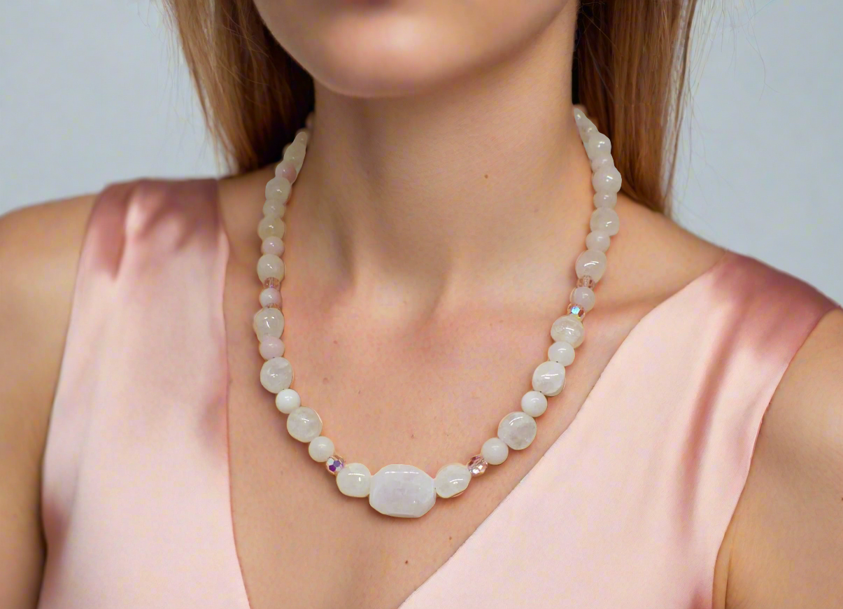 Stunning Rose Pink Quartz and Crystals, Semi-precious Beaded Necklace handcrafted by Artistry Jewelry