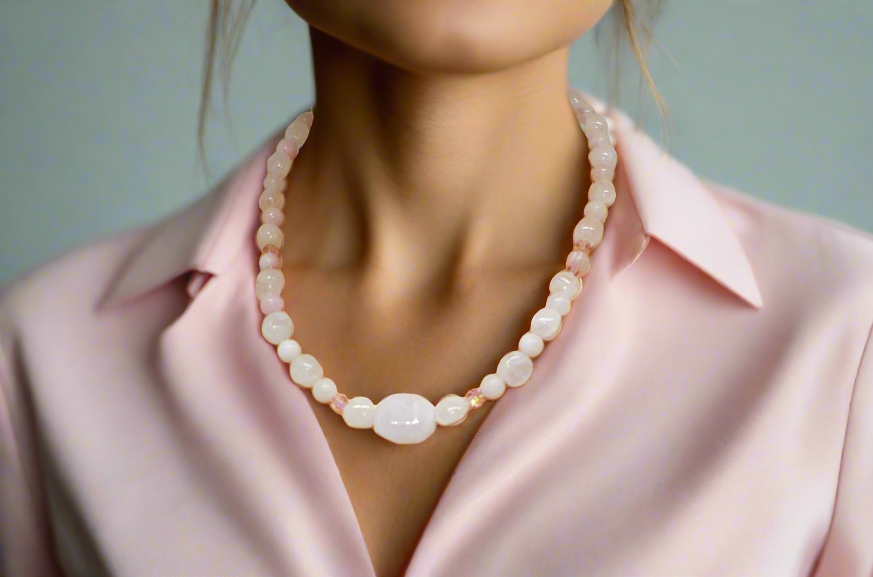 Stunning Rose Pink Quartz and Crystals, Semi-precious Beaded Necklace handcrafted by Artistry Jewelry