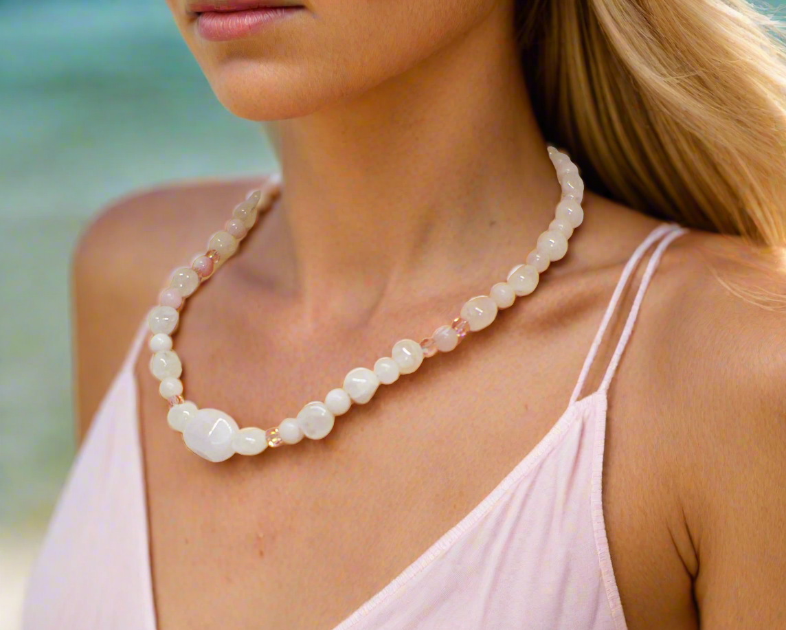Stunning Rose Pink Quartz and Crystals, Semi-precious Beaded Necklace handcrafted by Artistry Jewelry