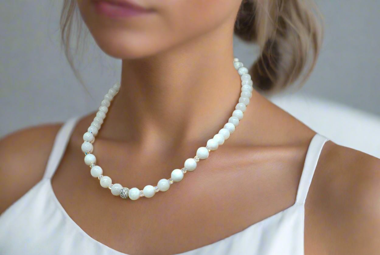 Dazzling White Moonstone and Crystal Necklace