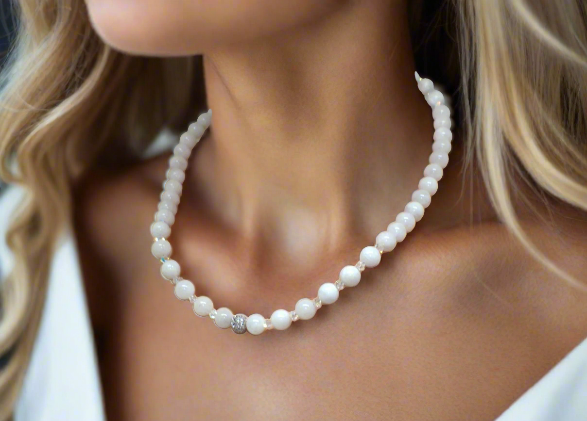Dazzling White Moonstone and Crystal Necklace