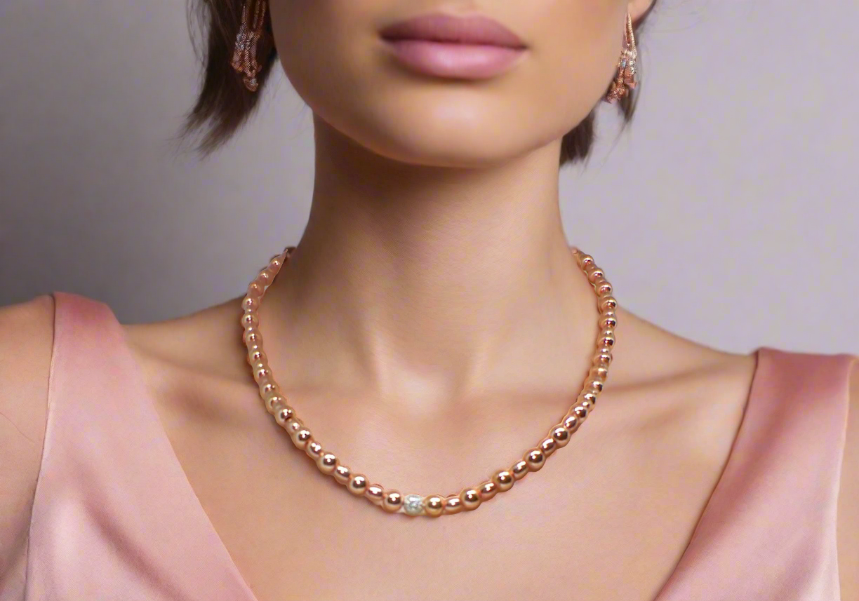 Charming Rose Gold Hematite Beaded Necklace