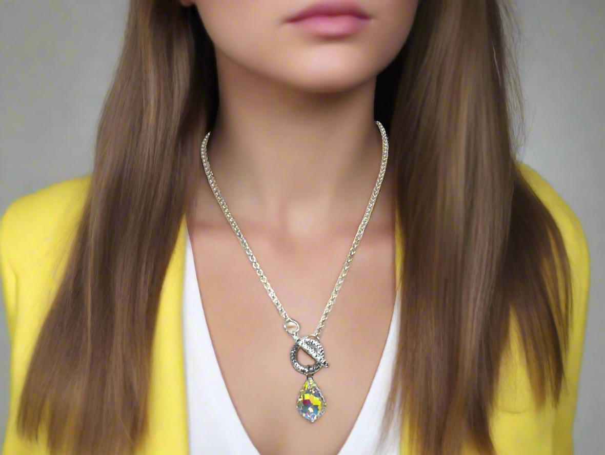 Gorgeous Baroque Teardrop Crystal, Rolo Chain Necklace - by Artistry Jewelry