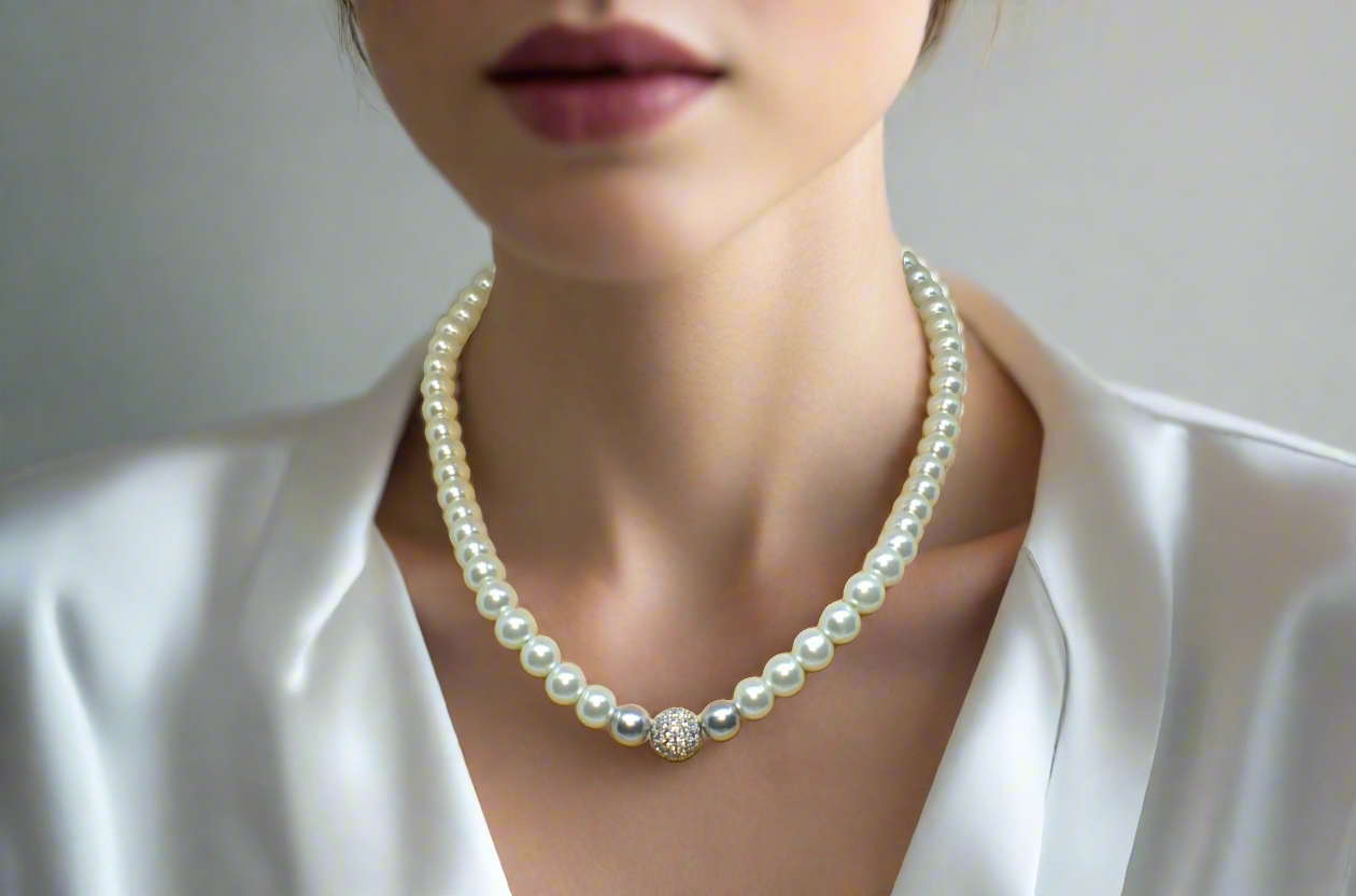 Gorgeous Crystal Czech Ball and Gray & Silver Druk beads, One-of-a-Kind, Beaded Necklace-crafted by Artistry Jewelry