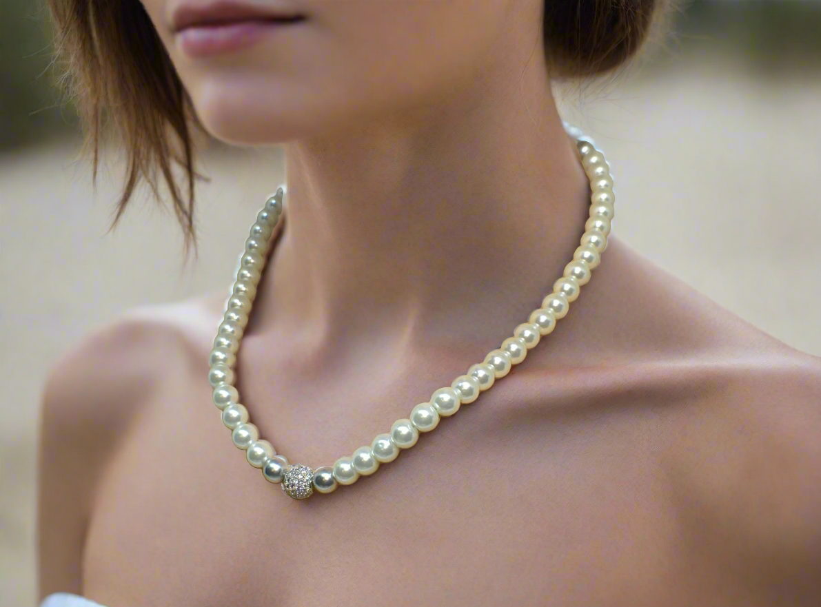 Gorgeous Crystal Czech Ball and Gray & Silver Druk beads, One-of-a-Kind, Beaded Necklace-crafted by Artistry Jewelry