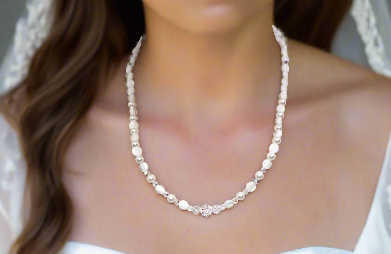 Elegant Mother of Pearl and Crystal Necklace