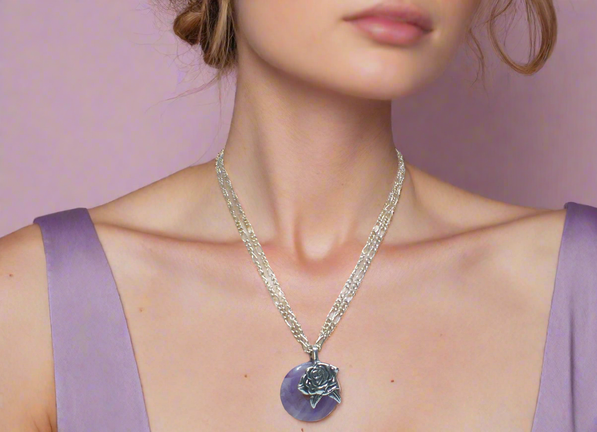 Fabulous Amethyst Stone and Sterling Silver bail, Figaro Chain Necklace