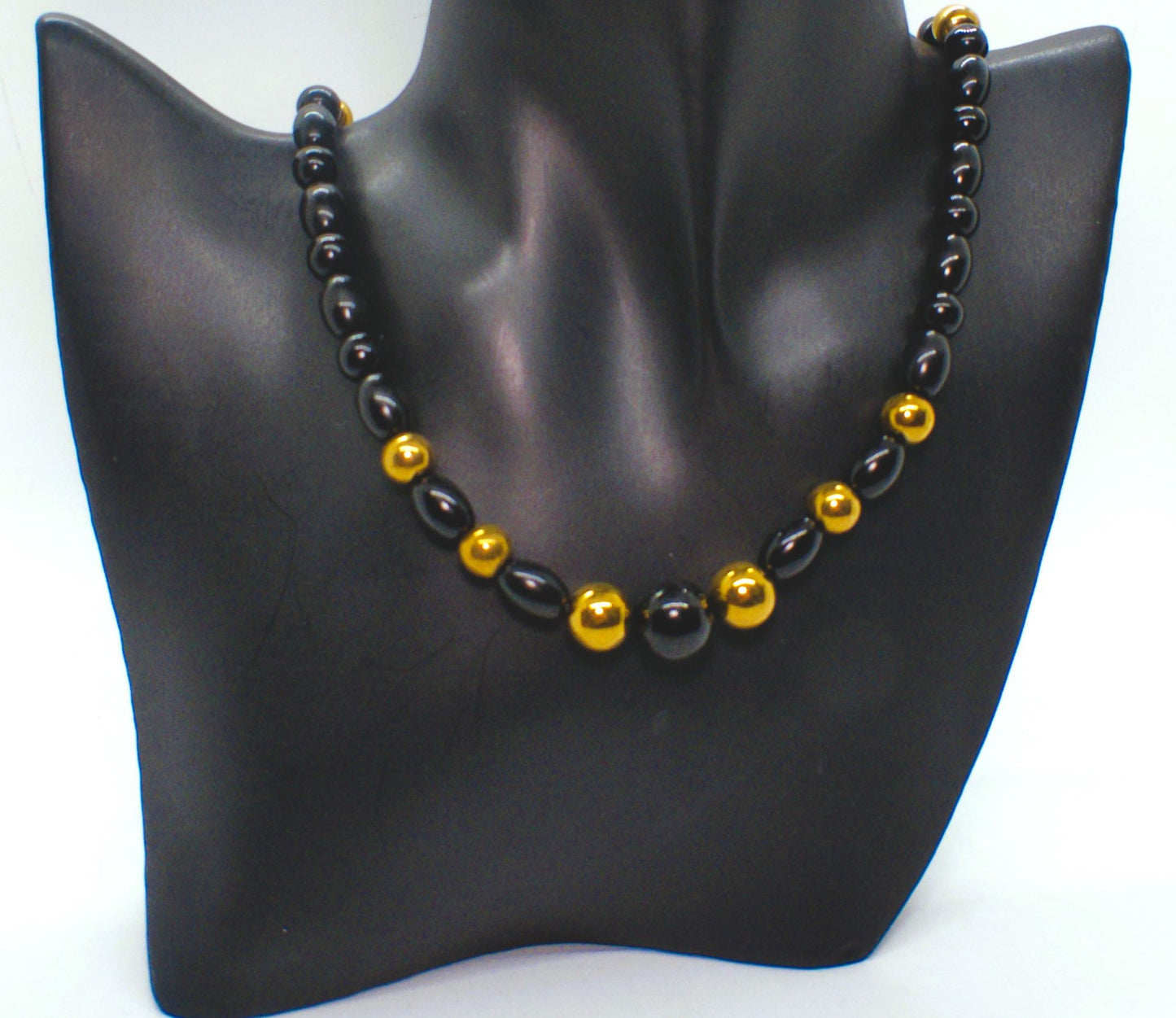 Appealing Black Onyx and Gold Hematite Necklace - handcrafted by Artistry Jewelry