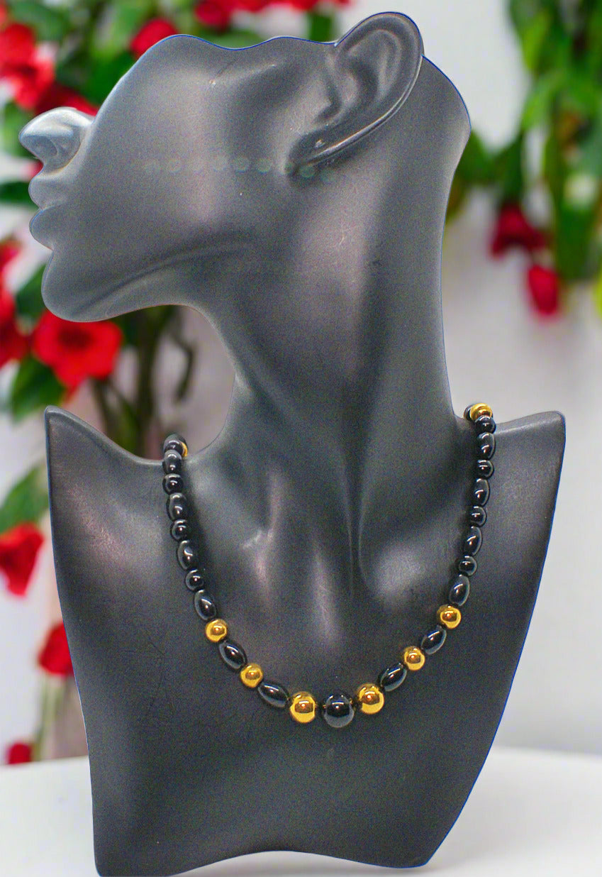 Appealing Black Onyx and Gold Hematite Necklace - handcrafted by Artistry Jewelry