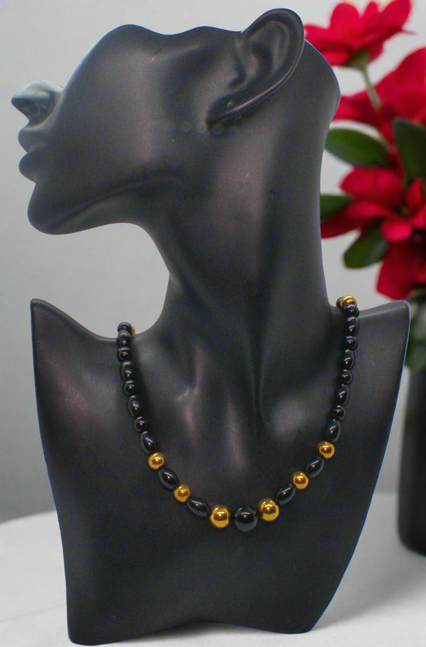 Appealing Black Onyx and Gold Hematite Necklace - handcrafted by Artistry Jewelry