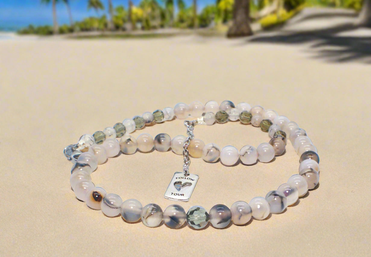 Captivating Black Dragon Vein Agate and Crystal Necklace