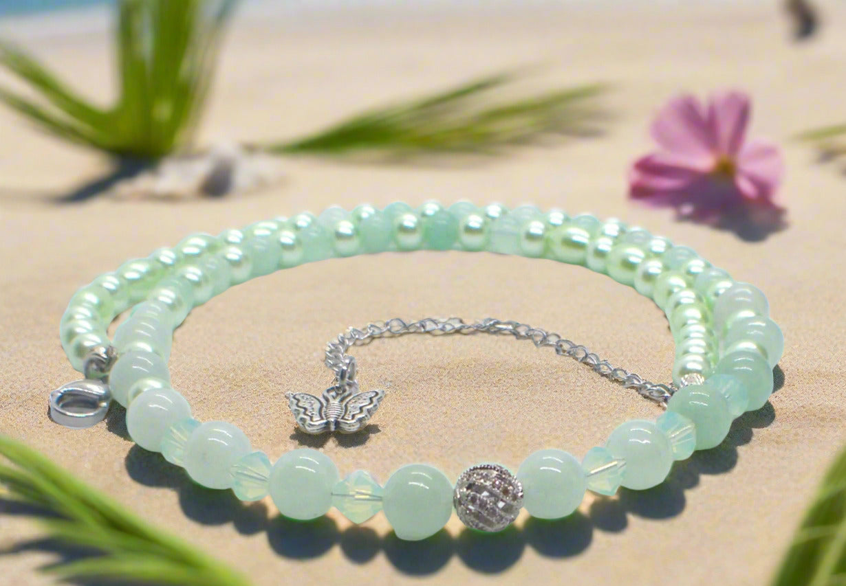Gorgeous Burness Jade, Crystal, and Cubic Zirconia Necklace