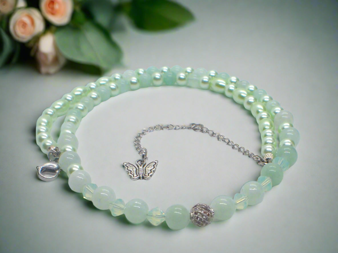 Gorgeous Burness Jade, Crystal, and Cubic Zirconia Necklace