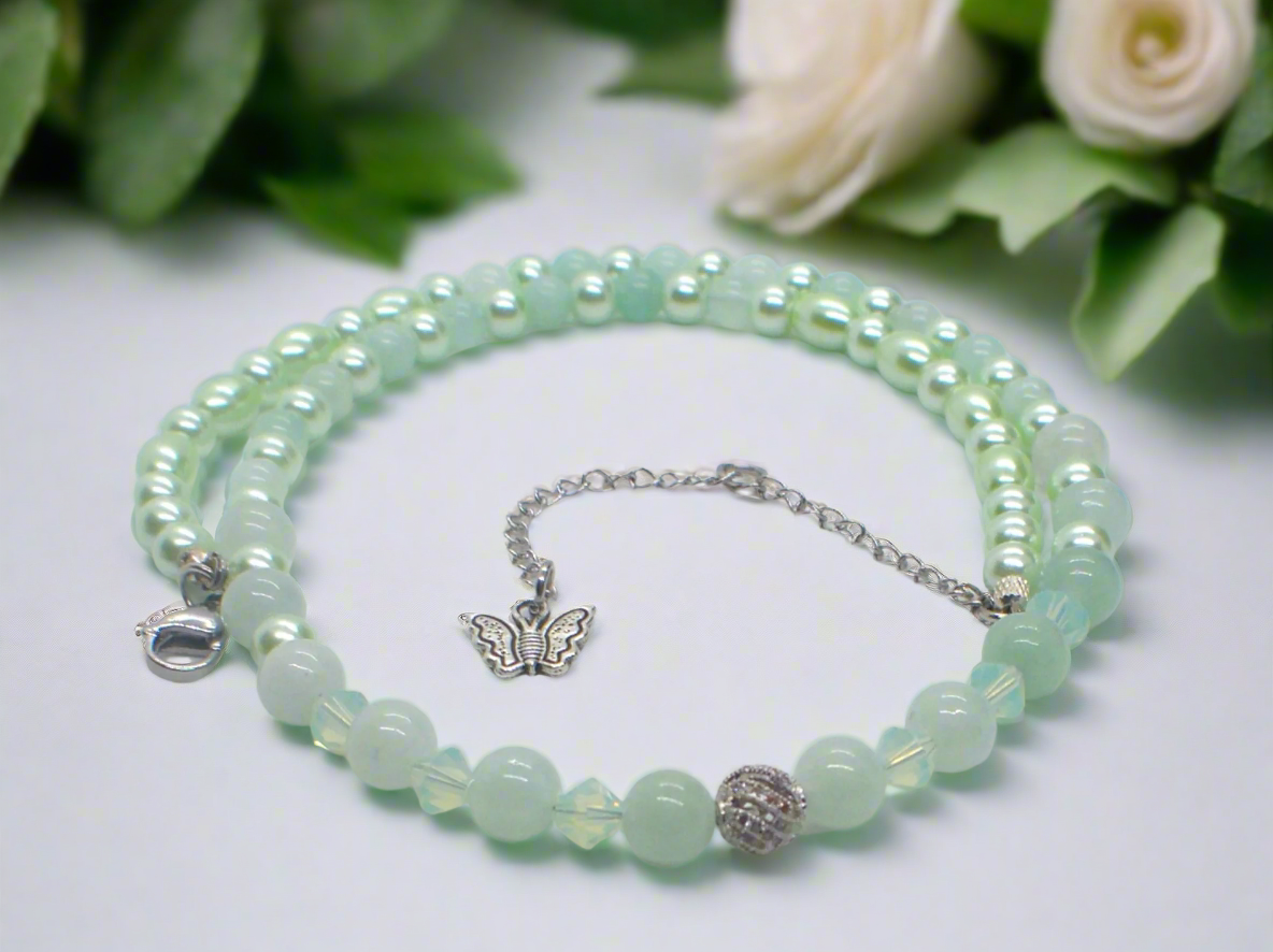 Gorgeous Burness Jade, Crystal, and Cubic Zirconia Necklace