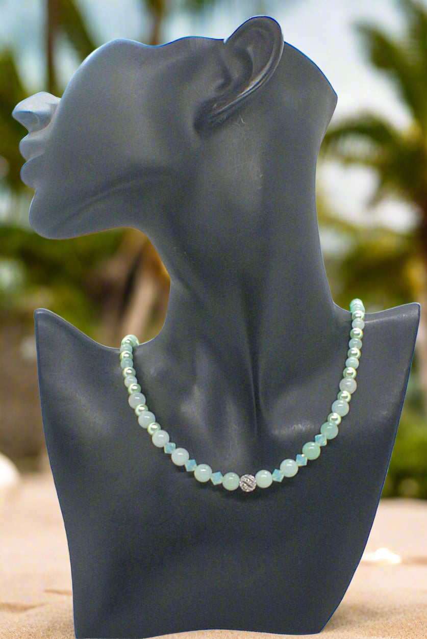 Gorgeous Burness Jade, Crystal, and Cubic Zirconia Necklace