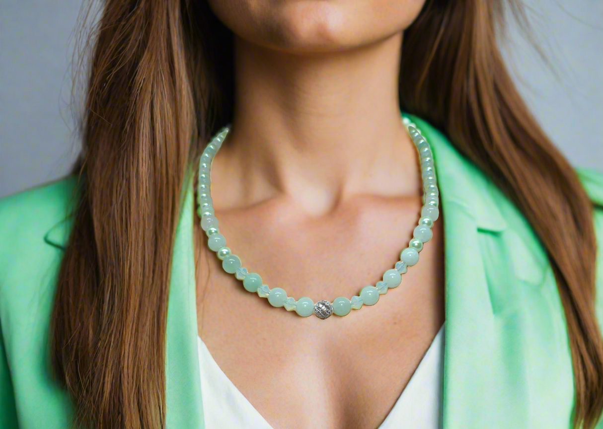 Gorgeous Burness Jade, Crystal, and Cubic Zirconia Necklace