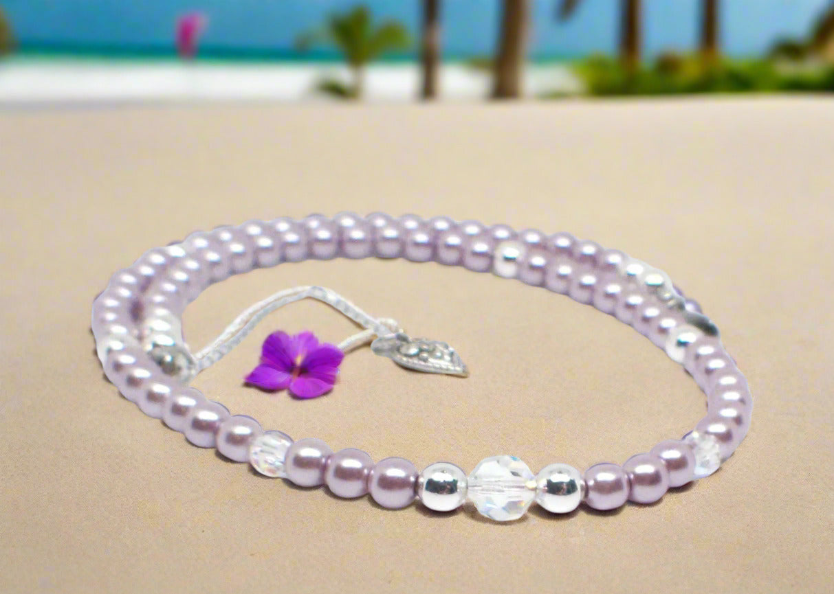 Crystal, Silver Hematite and Lilac Beads Necklace