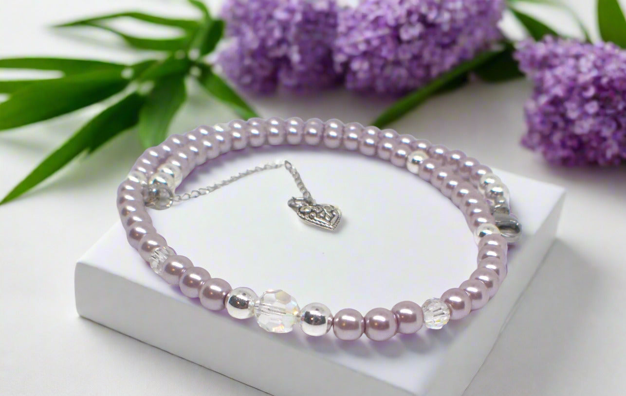 Crystal, Silver Hematite and Lilac Beads Necklace