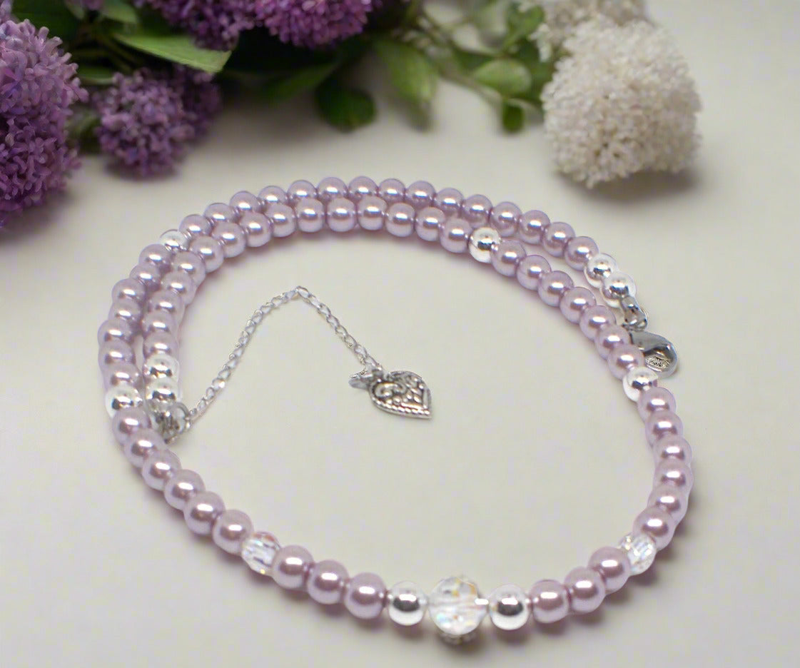 Crystal, Silver Hematite and Lilac Beads Necklace