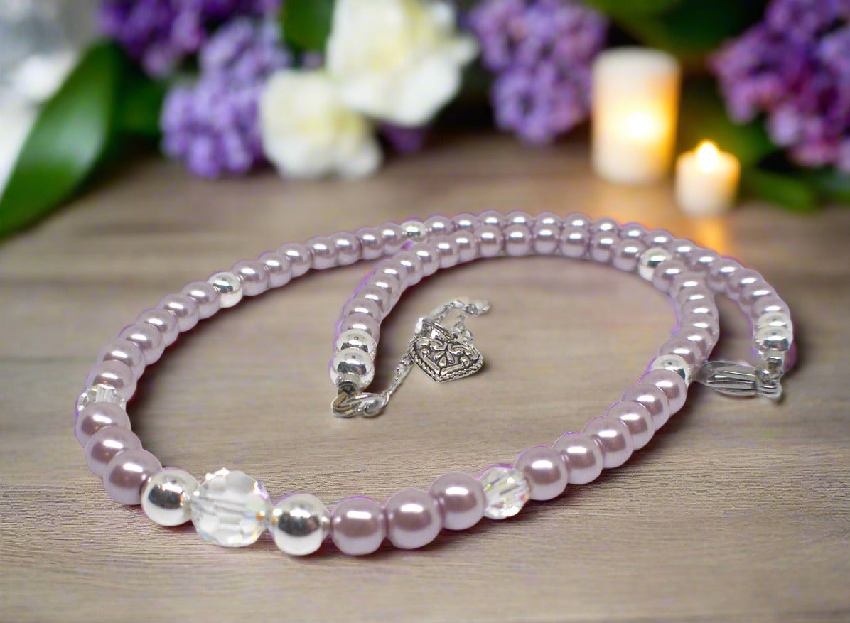 Crystal, Silver Hematite and Lilac Beads Necklace